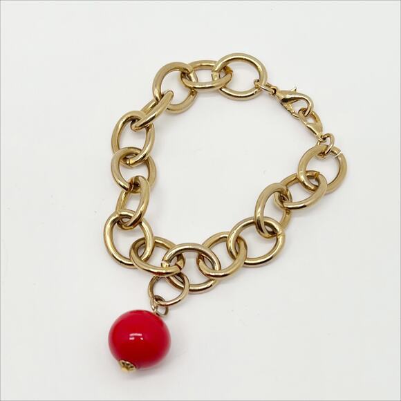 Vintage Gold Tone and Red Bead Necklace and Bracelet Matching Jewelry Set - Picture 2 of 4